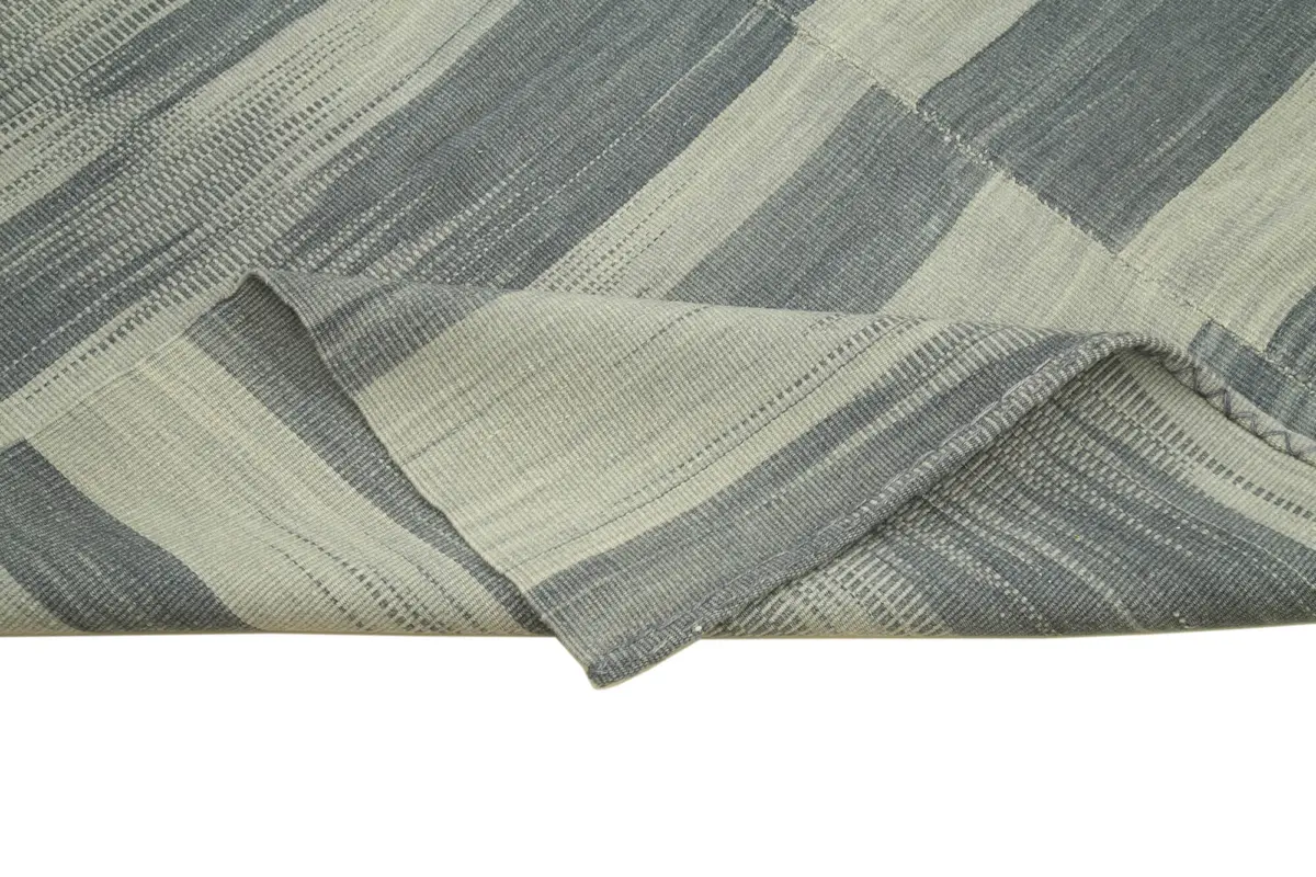 Gümgüm Modern Gri Pamuk Üstü Yün El Dokuma Kilim-201x288 - Görsel 6