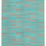 Gümgüm Modern Turkuaz Pamuk Üstü Yün El Dokuma Kilim-215x260