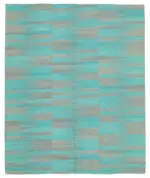 Gümgüm Modern Turkuaz Pamuk Üstü Yün El Dokuma Kilim-215x260