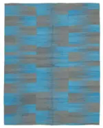 Gümgüm Modern Mavi Pamuk Üstü Yün El Dokuma Kilim-215x282