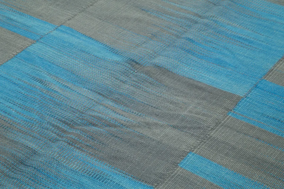 Gümgüm Modern Mavi Pamuk Üstü Yün El Dokuma Kilim-215x282 - Görsel 5