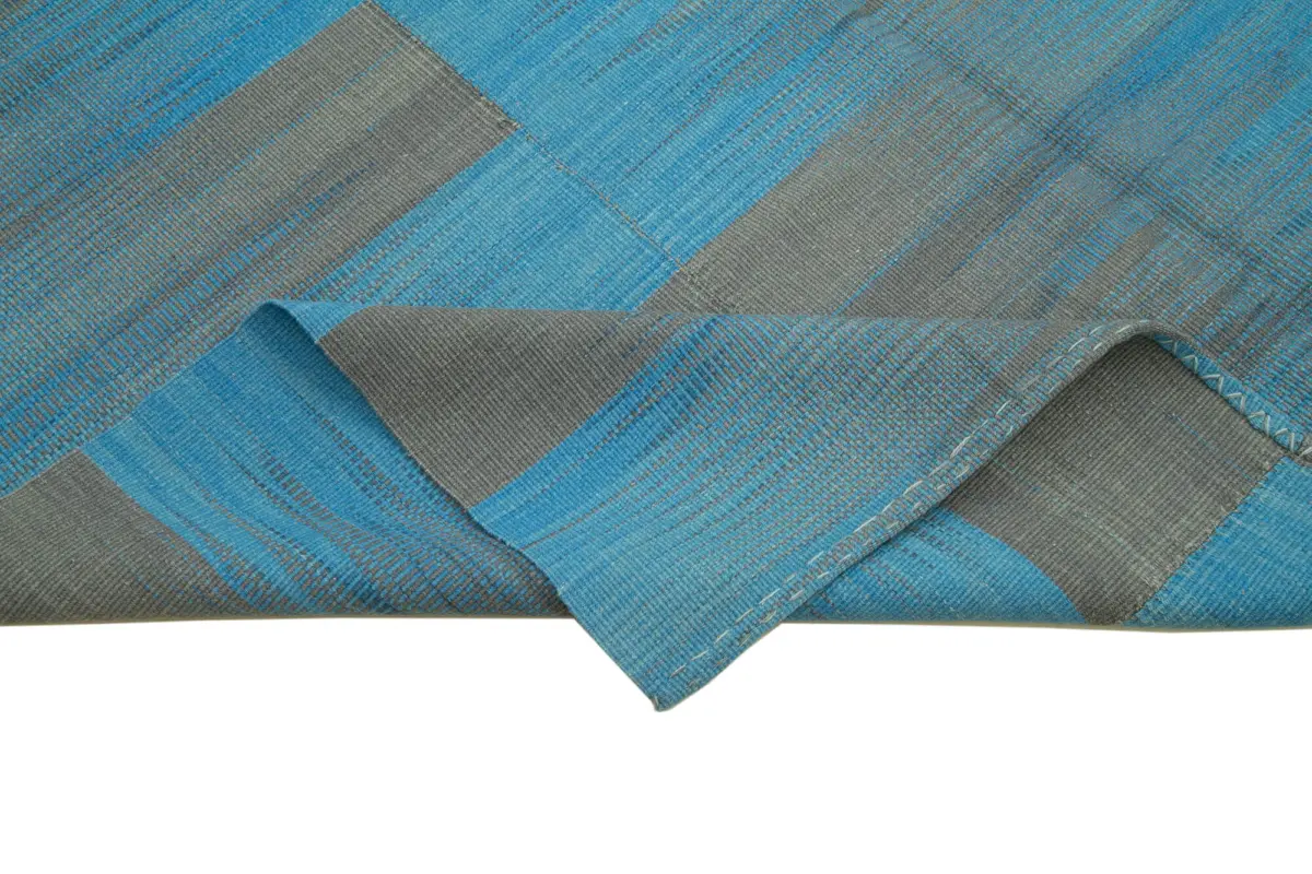 Gümgüm Modern Mavi Pamuk Üstü Yün El Dokuma Kilim-215x282 - Görsel 6