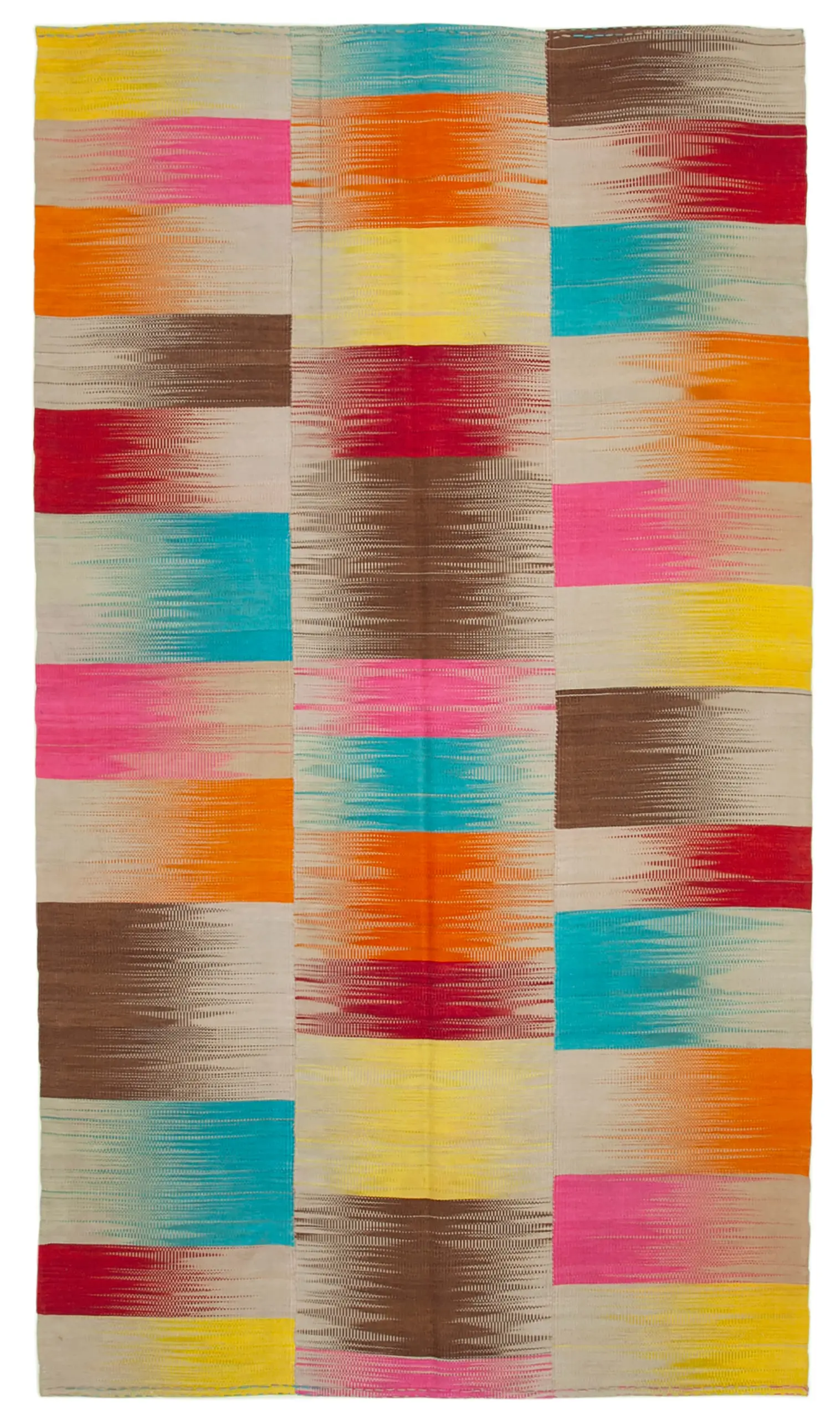 Gümgüm Modern Multi Pamuk Üstü Yün El Dokuma Kilim-198x355 - Görsel 1