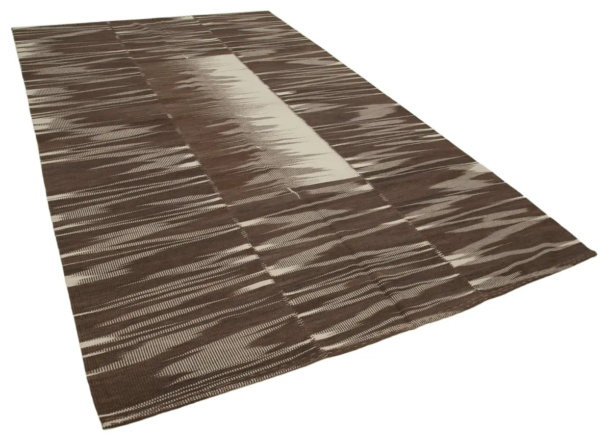 Gümgüm Modern Kahverengi Pamuk Üstü Yün El Dokuma Kilim-204x338 - Görsel 2