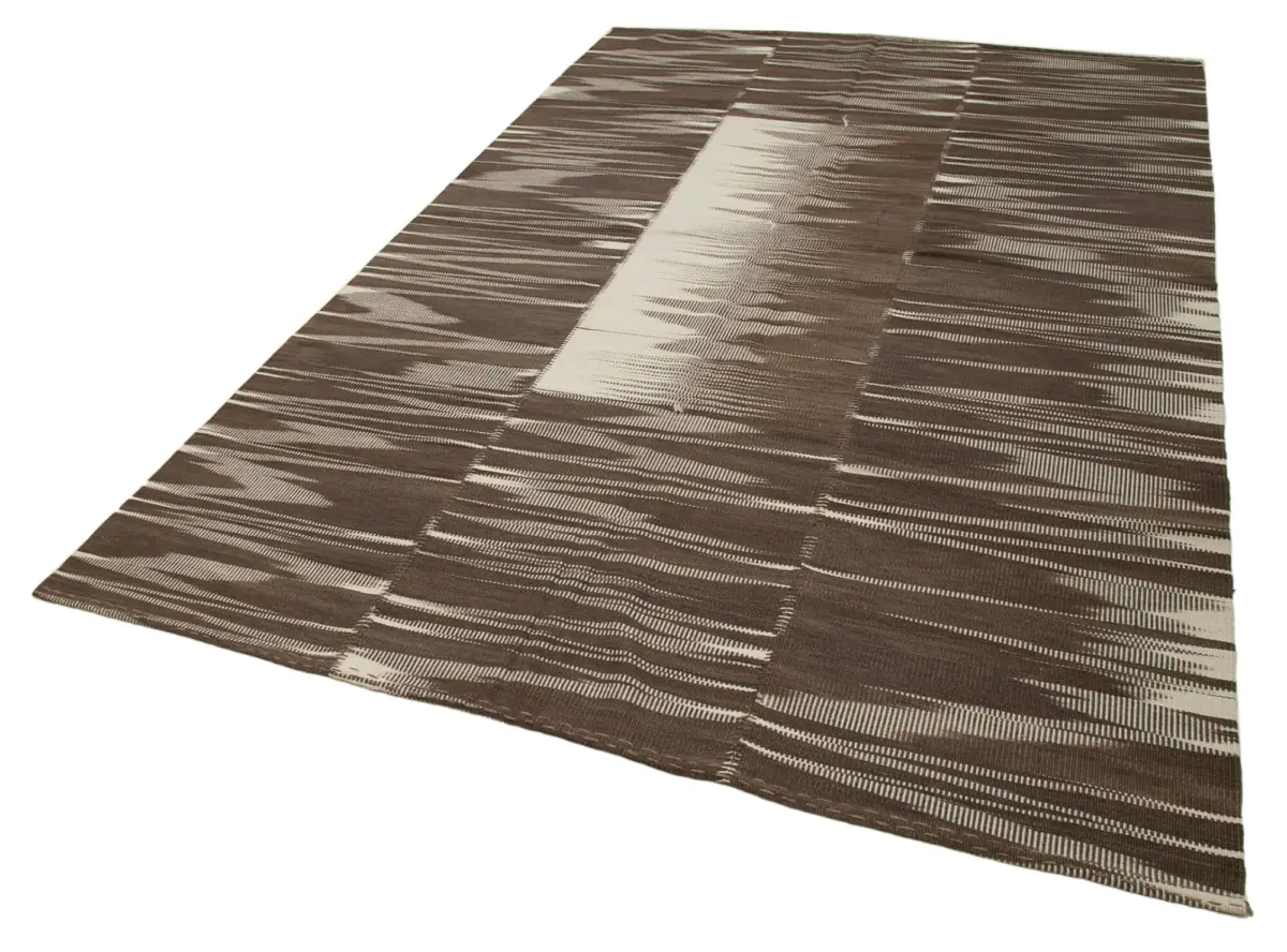 Gümgüm Modern Kahverengi Pamuk Üstü Yün El Dokuma Kilim-204x338 - Görsel 3