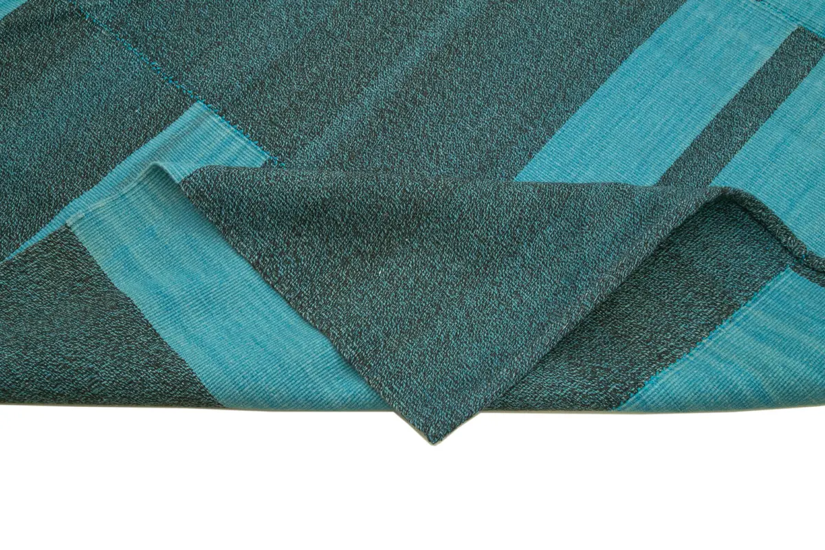 Gümgüm Modern Turkuaz Pamuk Üstü Yün El Dokuma Kilim-273x414 - Görsel 6