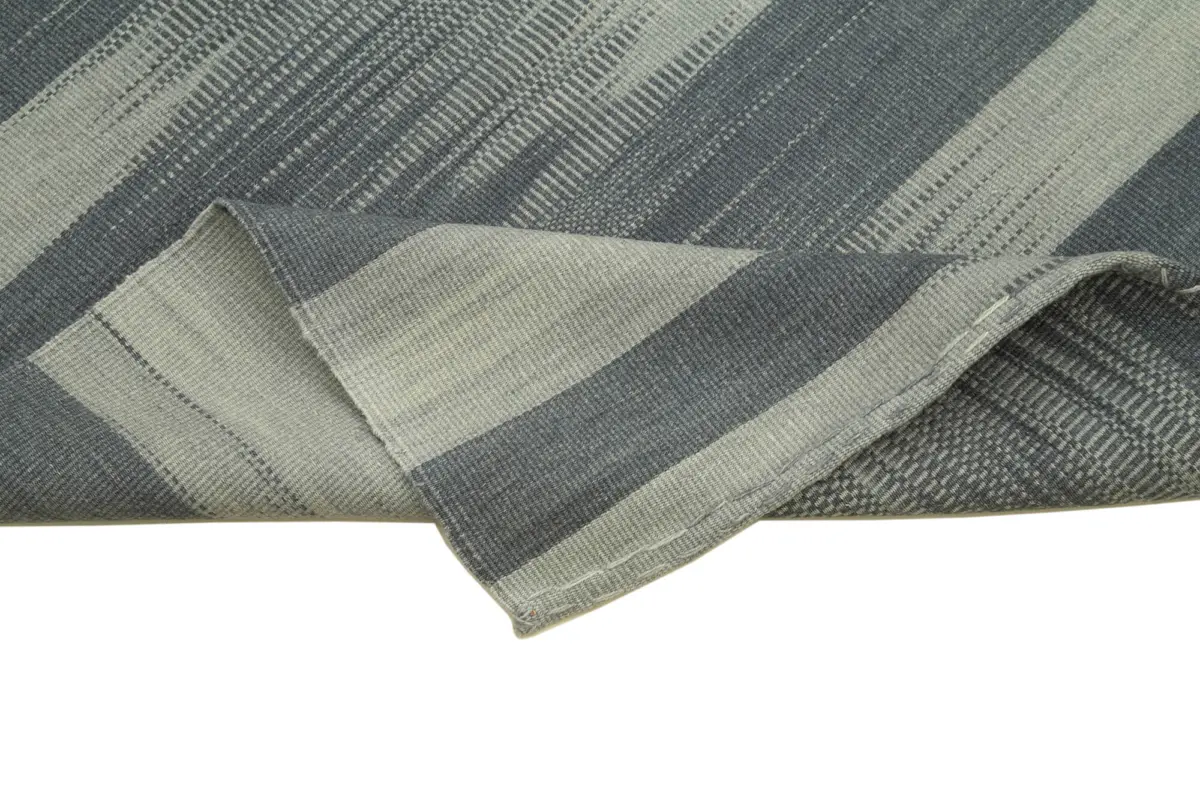 Gümgüm Modern Gri Pamuk Üstü Yün El Dokuma Kilim-101x300 - Görsel 6