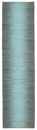 Gümgüm Modern Çizgili Gri Pamuk Üstü Yün El Dokuma Kilim-104x411