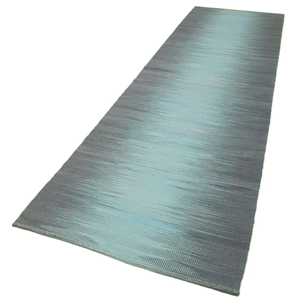 Gümgüm Modern Çizgili Gri Pamuk Üstü Yün El Dokuma Kilim-104x411 - Görsel 3