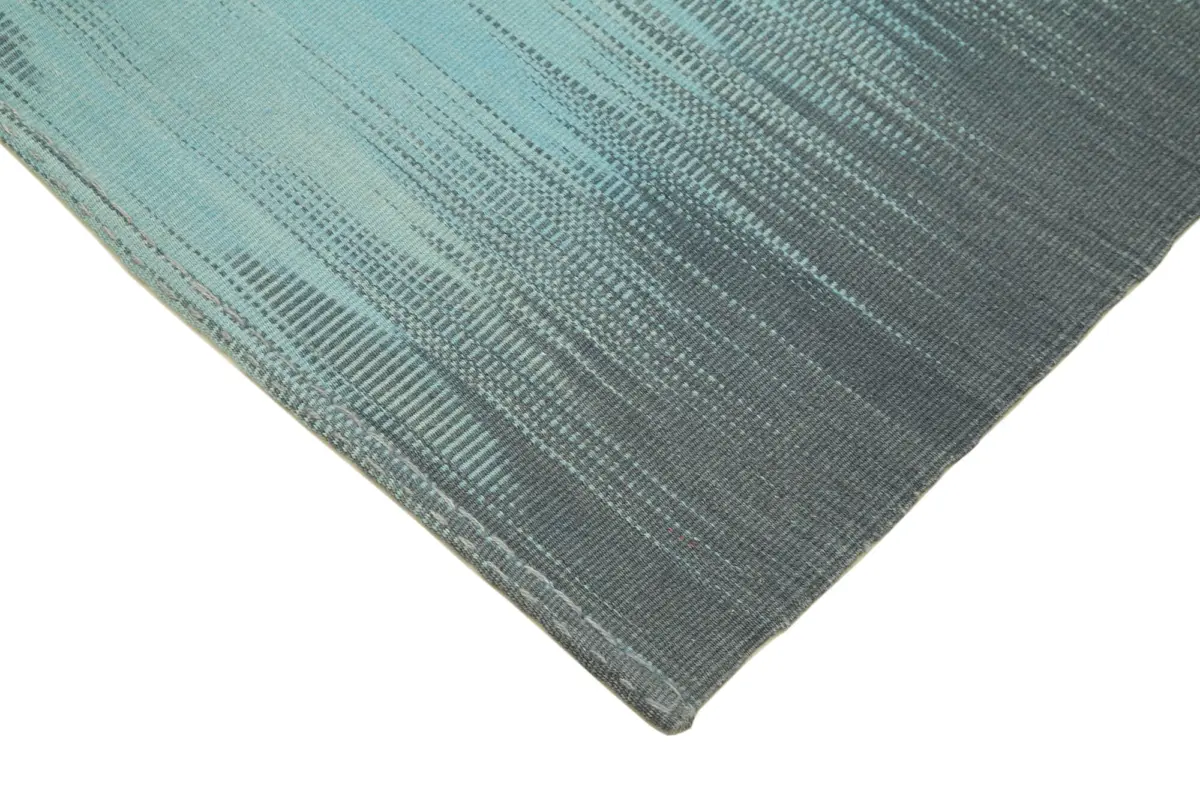 Gümgüm Modern Çizgili Gri Pamuk Üstü Yün El Dokuma Kilim-104x411 - Görsel 4