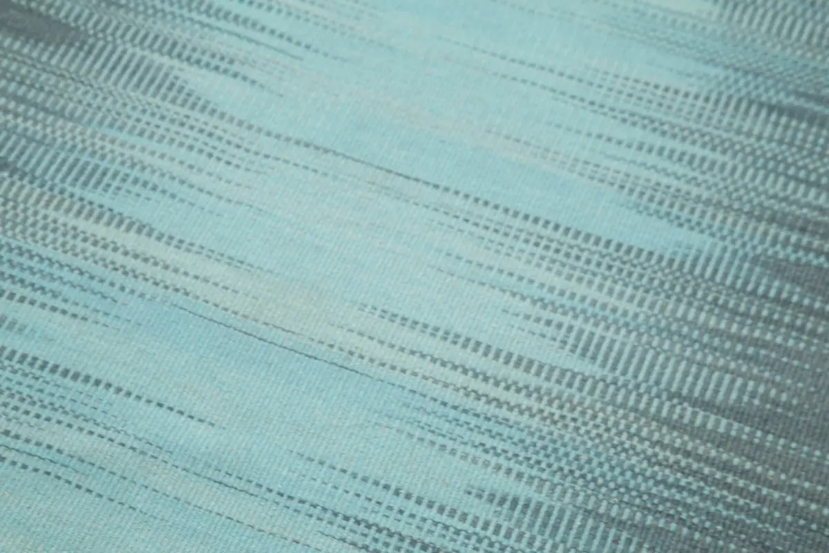 Gümgüm Modern Çizgili Gri Pamuk Üstü Yün El Dokuma Kilim-104x411 - Görsel 5