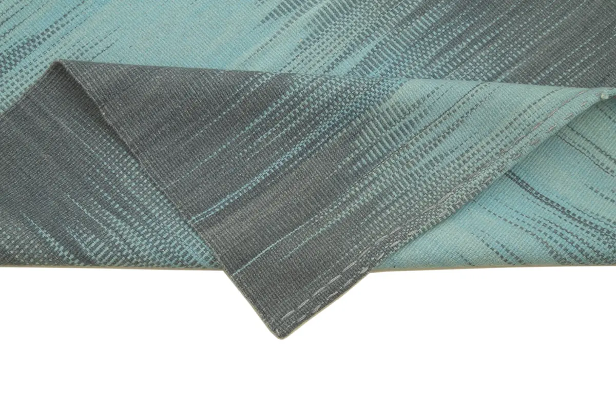 Gümgüm Modern Çizgili Gri Pamuk Üstü Yün El Dokuma Kilim-104x411 - Görsel 6