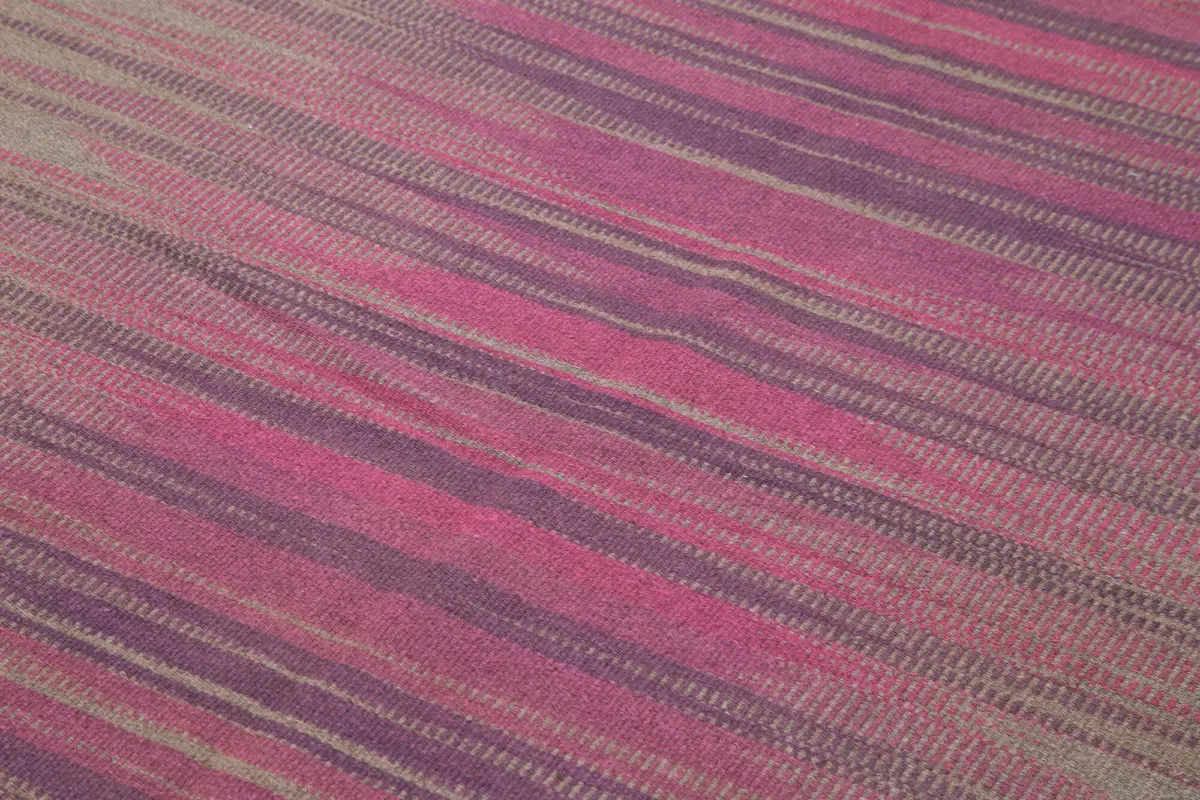 Gümgüm Modern Çizgili Mor Pamuk Üstü Yün El Dokuma Kilim-179x255 - Görsel 5