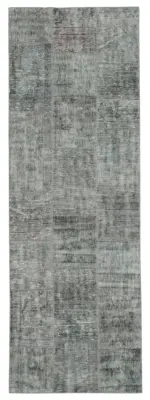 Patchwork Gri Pamuk Üzerine Yün El Dokuma Kilim-085x250