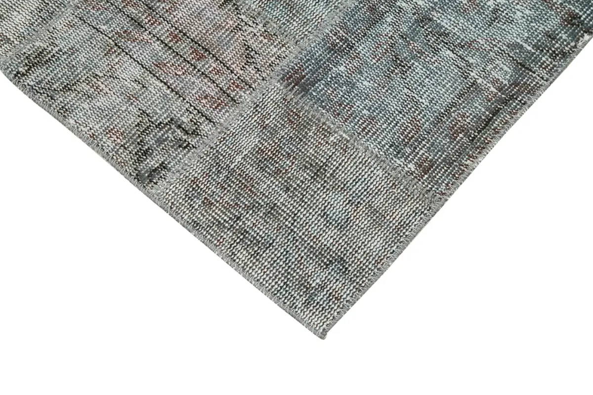 Patchwork Gri Pamuk Üzerine Yün El Dokuma Kilim-085x250 - Görsel 4