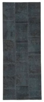 Patchwork Gri Pamuk Üzerine Yün El Dokuma Kilim-086x216