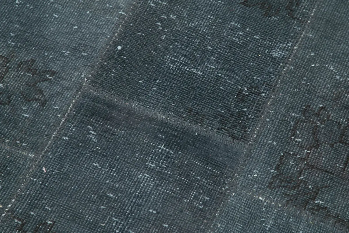 Patchwork Gri Pamuk Üzerine Yün El Dokuma Kilim-086x216 - Görsel 5