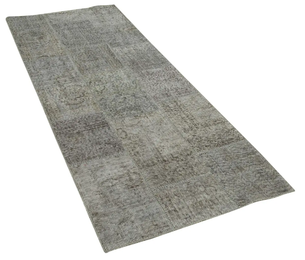 Patchwork Gri Pamuk Üzerine Yün El Dokuma Kilim-085x226 - Görsel 2