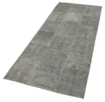 Patchwork Gri Pamuk Üzerine Yün El Dokuma Kilim-085x226 - Görsel 3