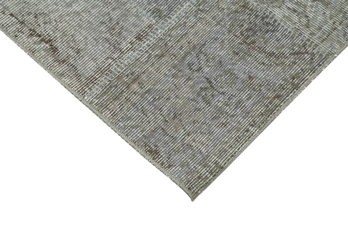 Patchwork Gri Pamuk Üzerine Yün El Dokuma Kilim-085x226 - Görsel 4