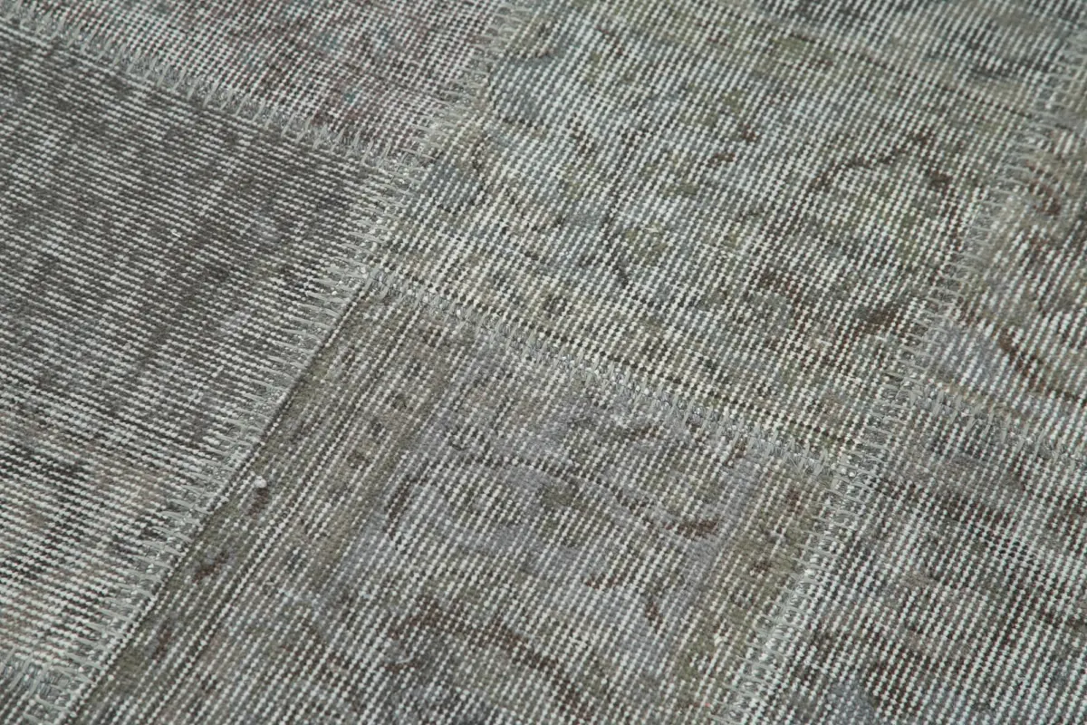 Patchwork Gri Pamuk Üzerine Yün El Dokuma Kilim-085x226 - Görsel 5