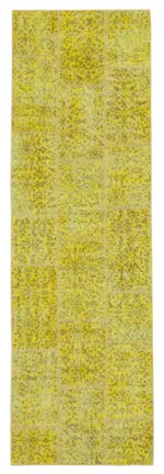 Patchwork Sarı Pamuk Üzerine Yün El Dokuma Kilim-086x275