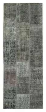 Patchwork Gri Pamuk Üzerine Yün El Dokuma Kilim-086x225