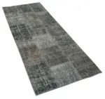 Patchwork Gri Pamuk Üzerine Yün El Dokuma Kilim-086x225 - Görsel 2