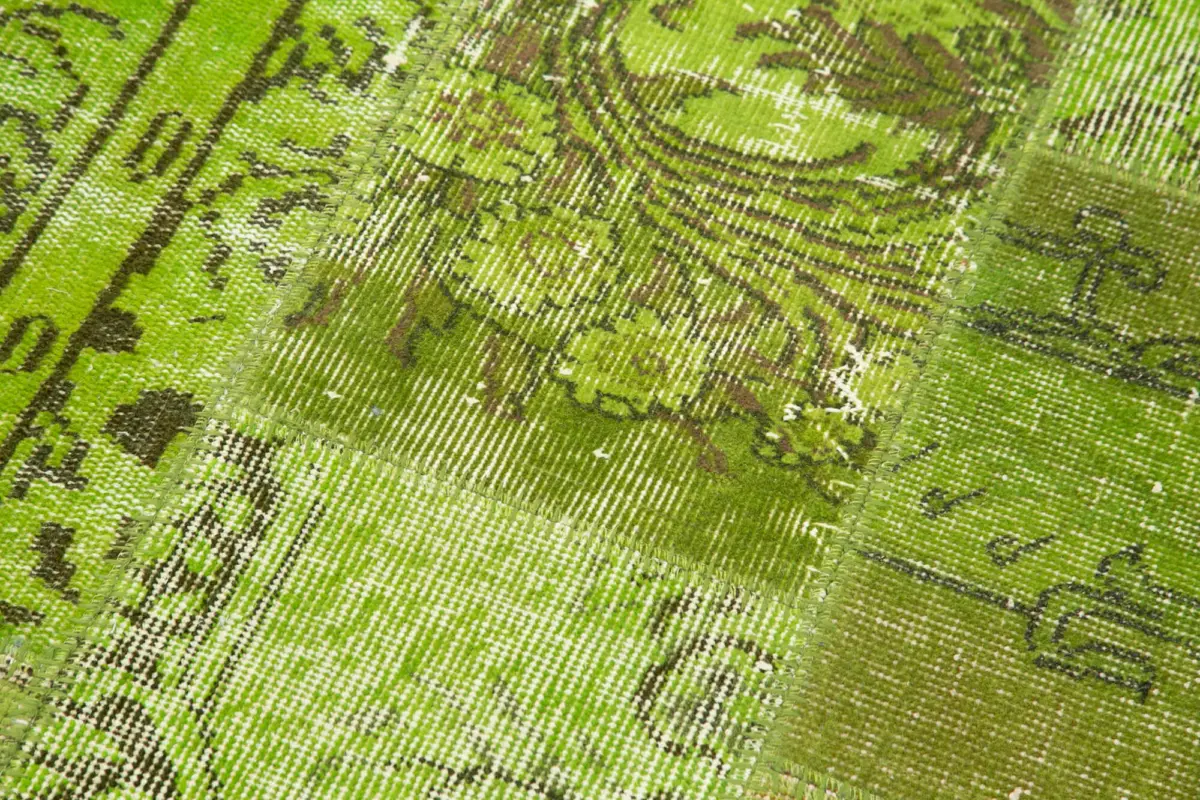 Patchwork Yeşil Pamuk Üzerine Yün El Dokuma Kilim-086x303 - Görsel 5