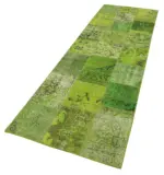 Patchwork Yeşil Pamuk Üzerine Yün El Dokuma Kilim-086x300 - Görsel 3