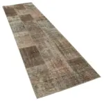 Patchwork Kahverengi Pamuk Üzerine Yün El Dokuma Kilim-084x300 - Görsel 2