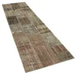 Patchwork Kahverengi Pamuk Üzerine Yün El Dokuma Kilim-086x304 - Görsel 2