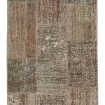 Patchwork Kahverengi Pamuk Üzerine Yün El Dokuma Kilim-086x304
