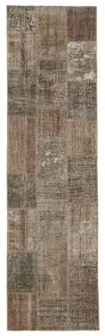 Patchwork Kahverengi Pamuk Üzerine Yün El Dokuma Kilim-086x304