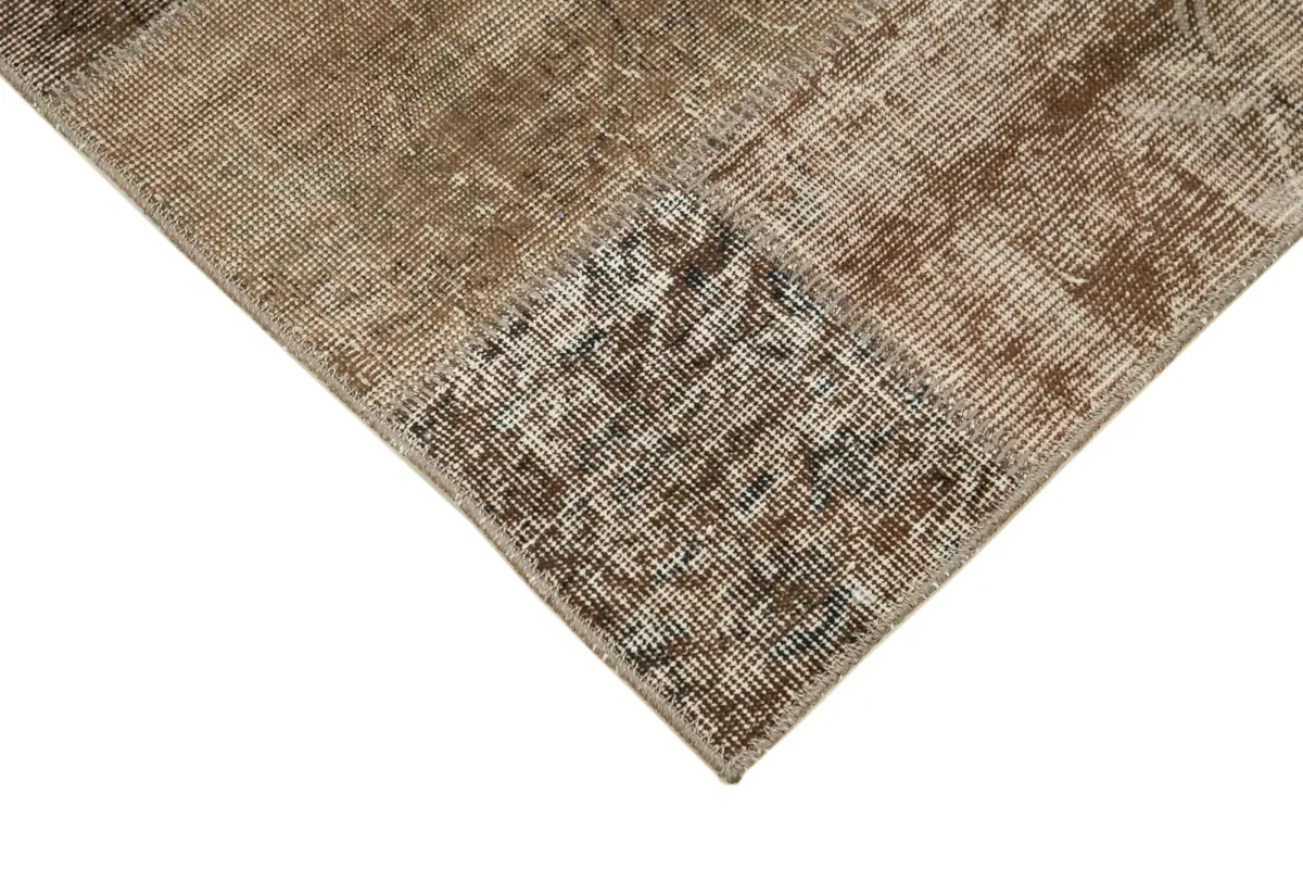 Patchwork Kahverengi Pamuk Üzerine Yün El Dokuma Kilim-086x304 - Görsel 4