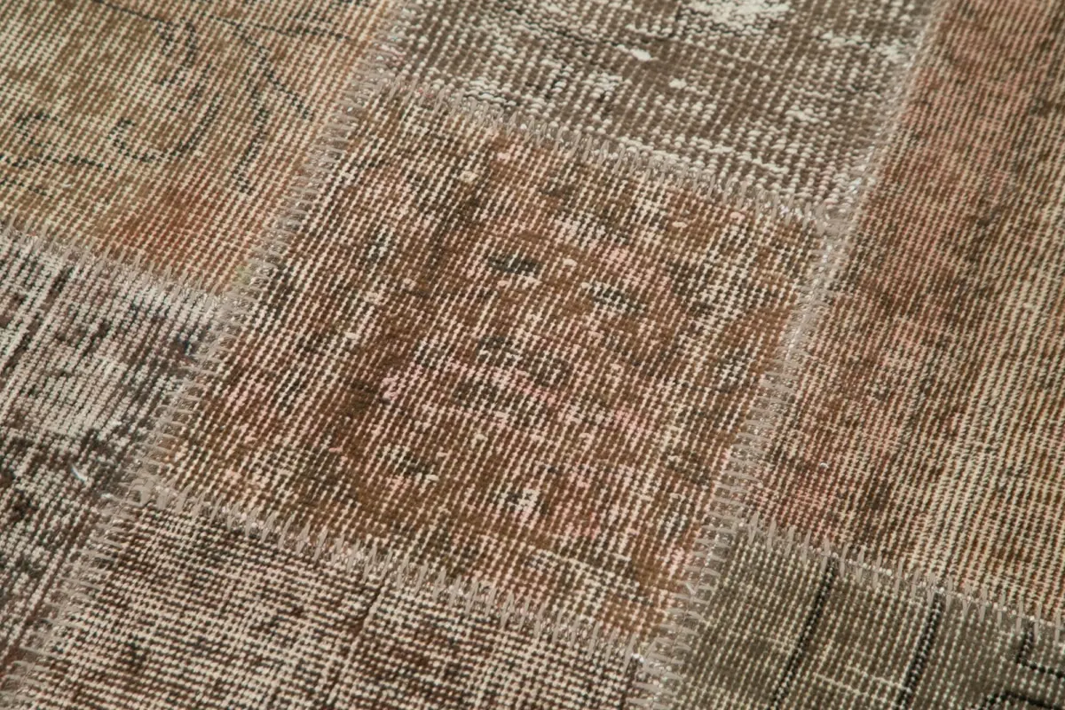 Patchwork Kahverengi Pamuk Üzerine Yün El Dokuma Kilim-086x304 - Görsel 5