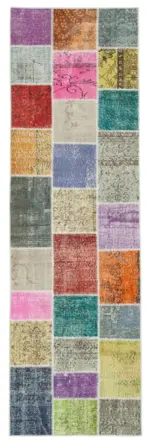 Patchwork Multi Pamuk Üzerine Yün El Dokuma Kilim-091x300