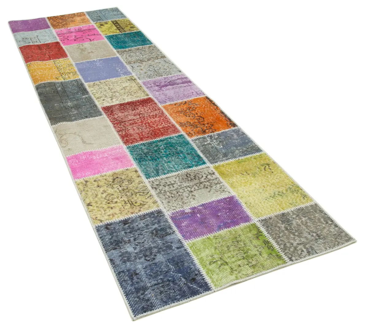 Patchwork Multi Pamuk Üzerine Yün El Dokuma Kilim-091x300 - Görsel 2