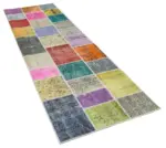 Patchwork Multi Pamuk Üzerine Yün El Dokuma Kilim-091x300 - Görsel 2