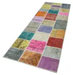 Patchwork Multi Pamuk Üzerine Yün El Dokuma Kilim-091x300 - Görsel 3