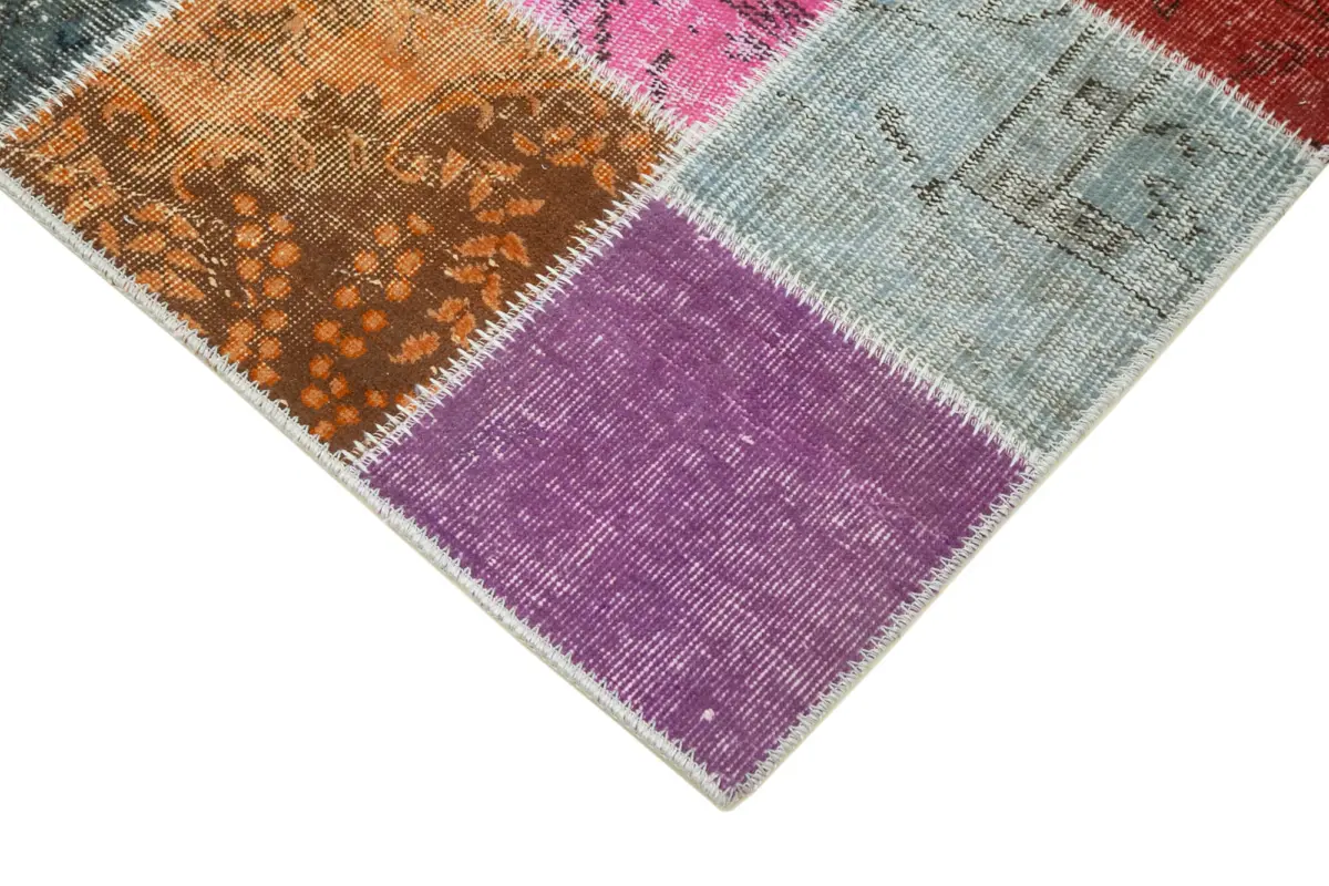 Patchwork Multi Pamuk Üzerine Yün El Dokuma Kilim-091x300 - Görsel 4