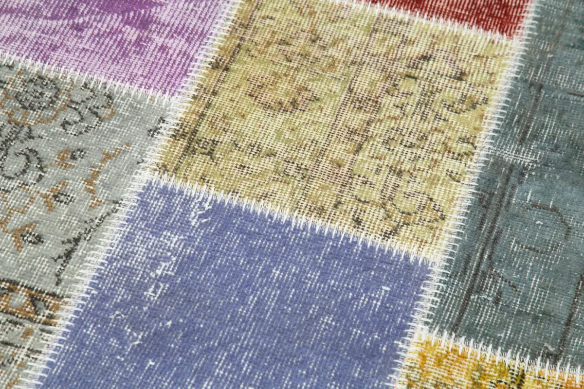 Patchwork Multi Pamuk Üzerine Yün El Dokuma Kilim-091x300 - Görsel 5