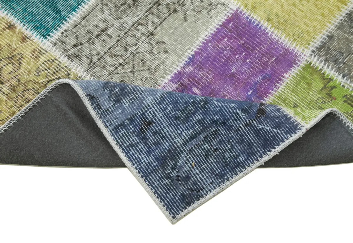 Patchwork Multi Pamuk Üzerine Yün El Dokuma Kilim-091x300 - Görsel 6
