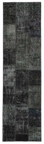Patchwork Siyah Pamuk Üzerine Yün El Dokuma Kilim-086x309