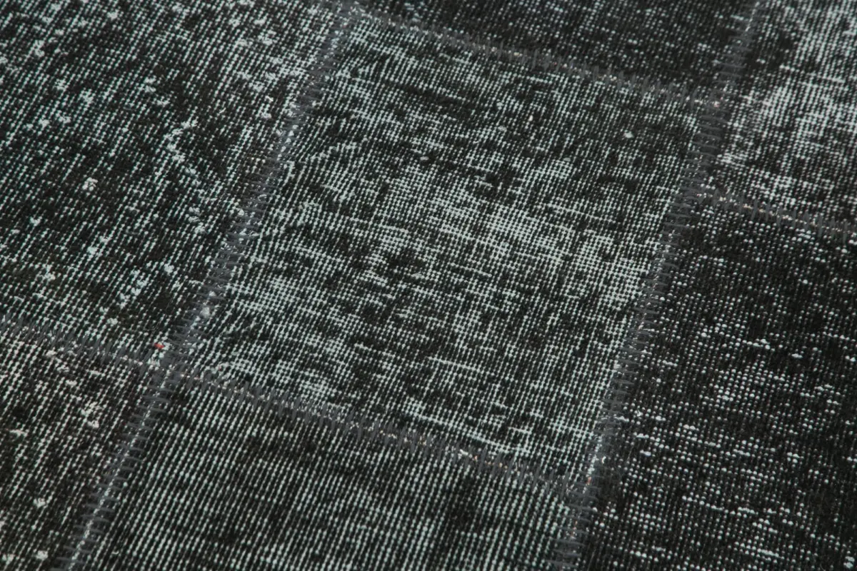 Patchwork Siyah Pamuk Üzerine Yün El Dokuma Kilim-086x309 - Görsel 5
