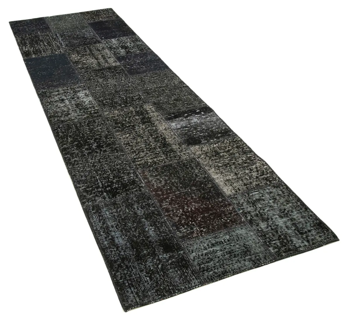 Patchwork Siyah Pamuk Üzerine Yün El Dokuma Kilim-086x300 - Görsel 2