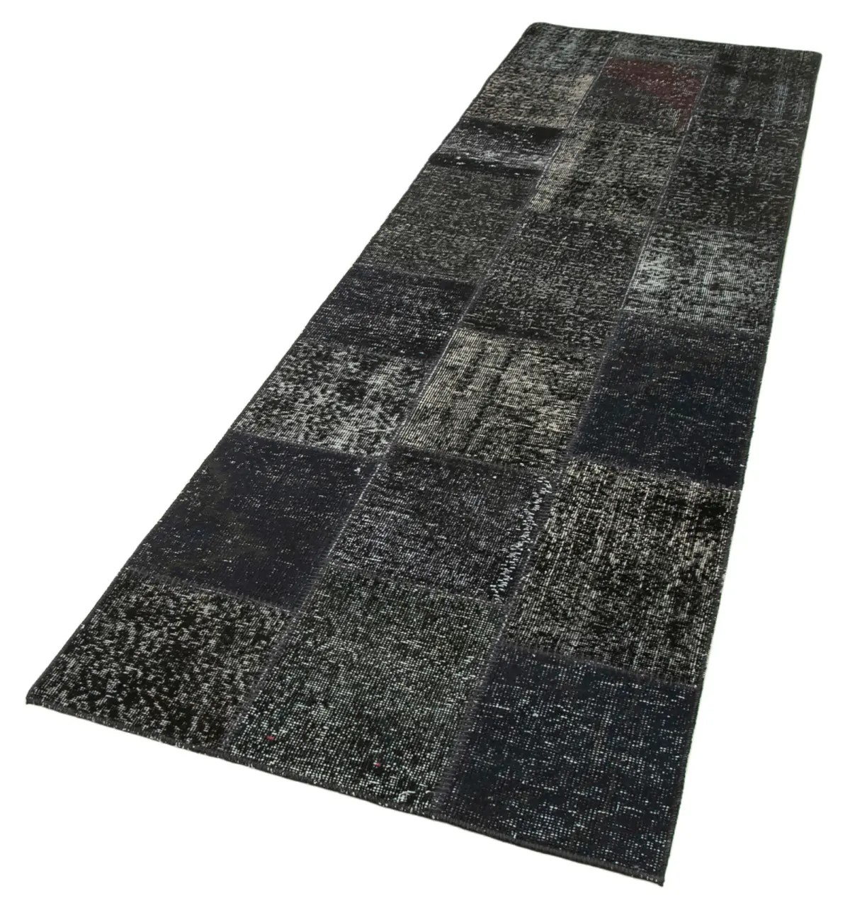 Patchwork Siyah Pamuk Üzerine Yün El Dokuma Kilim-086x300 - Görsel 3