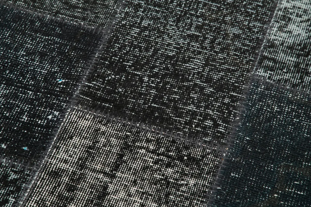 Patchwork Siyah Pamuk Üzerine Yün El Dokuma Kilim-086x300 - Görsel 5
