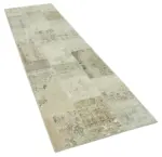 Patchwork Bej Pamuk Üzerine Yün El Dokuma Kilim-085x300 - Görsel 2