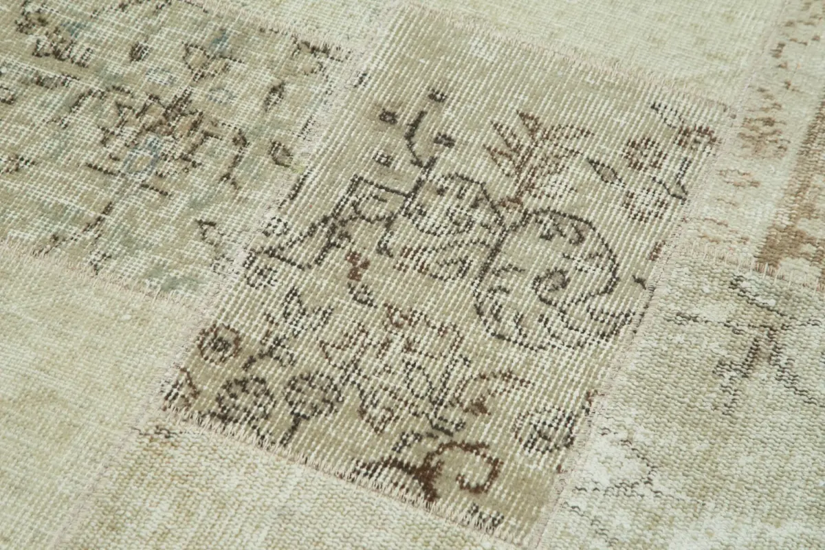 Patchwork Bej Pamuk Üzerine Yün El Dokuma Kilim-085x300 - Görsel 5